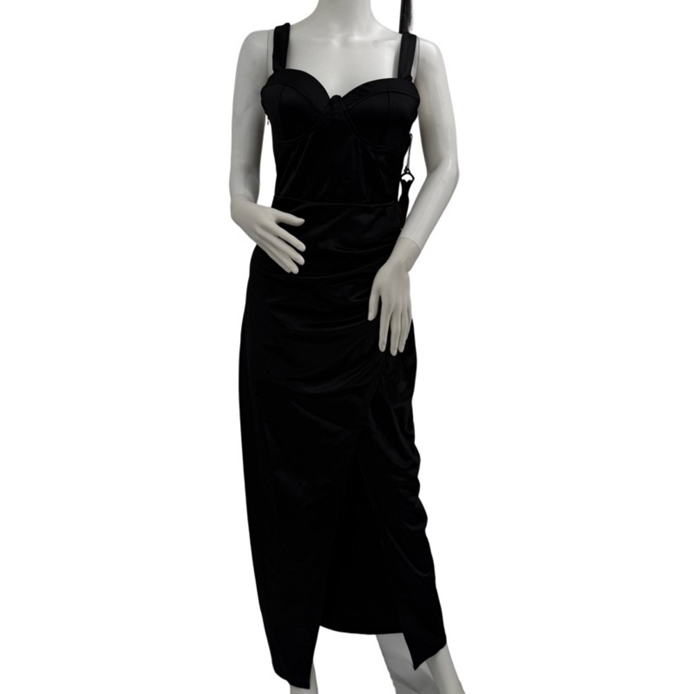 HAUTE MONDE NEW Large Maxi Dress Black Corset Wrap Slit Prom Formal Gown Dance